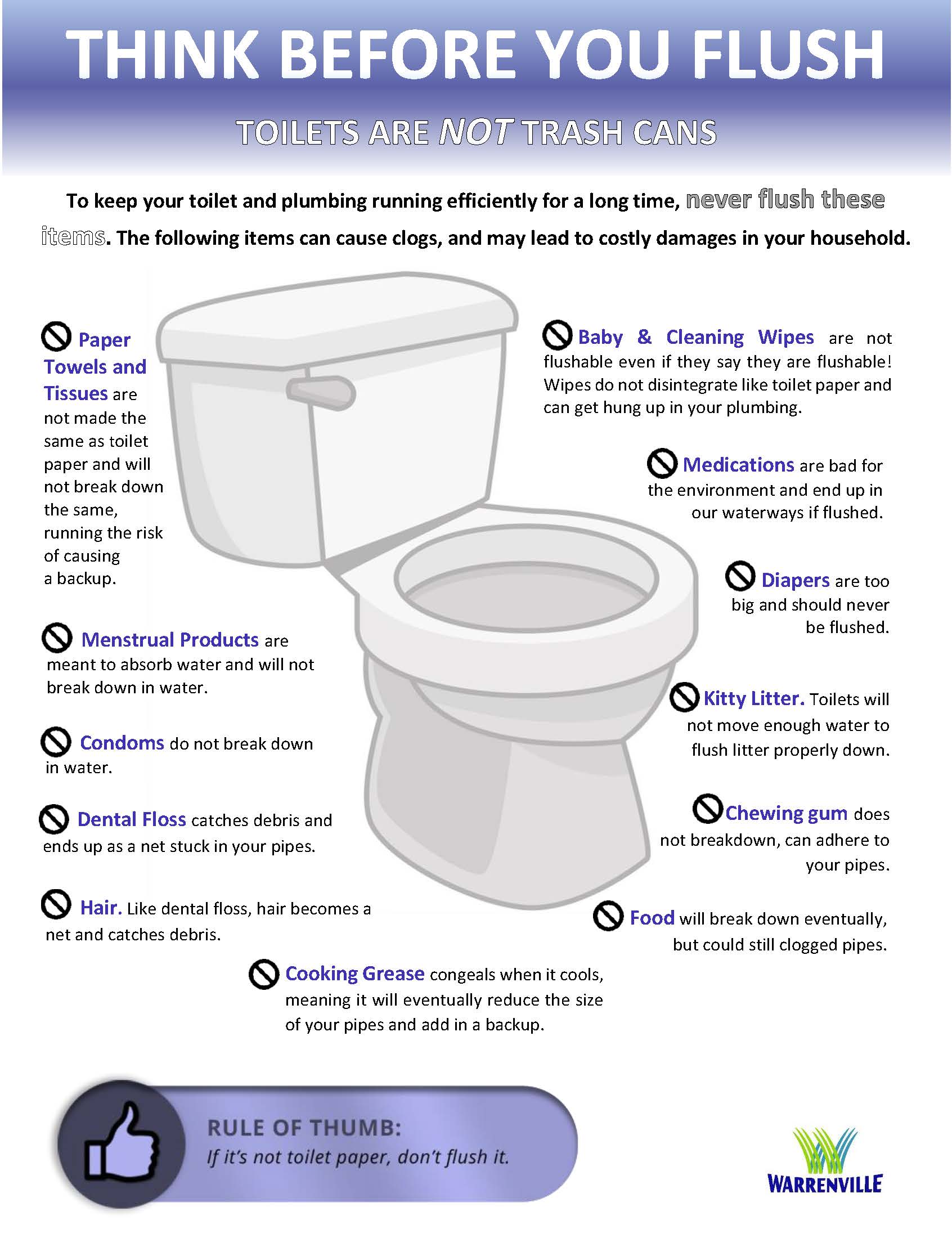 Image showing items that should not be flushed down the toilet