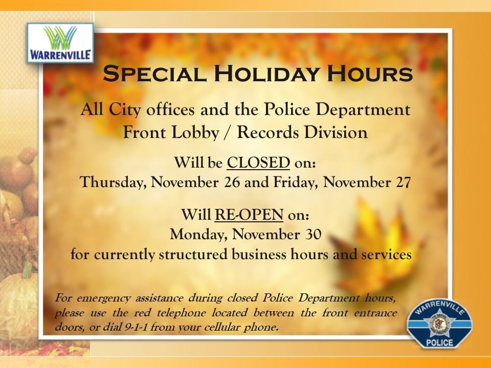 Special Holiday Hours - Thanksgiving 2020