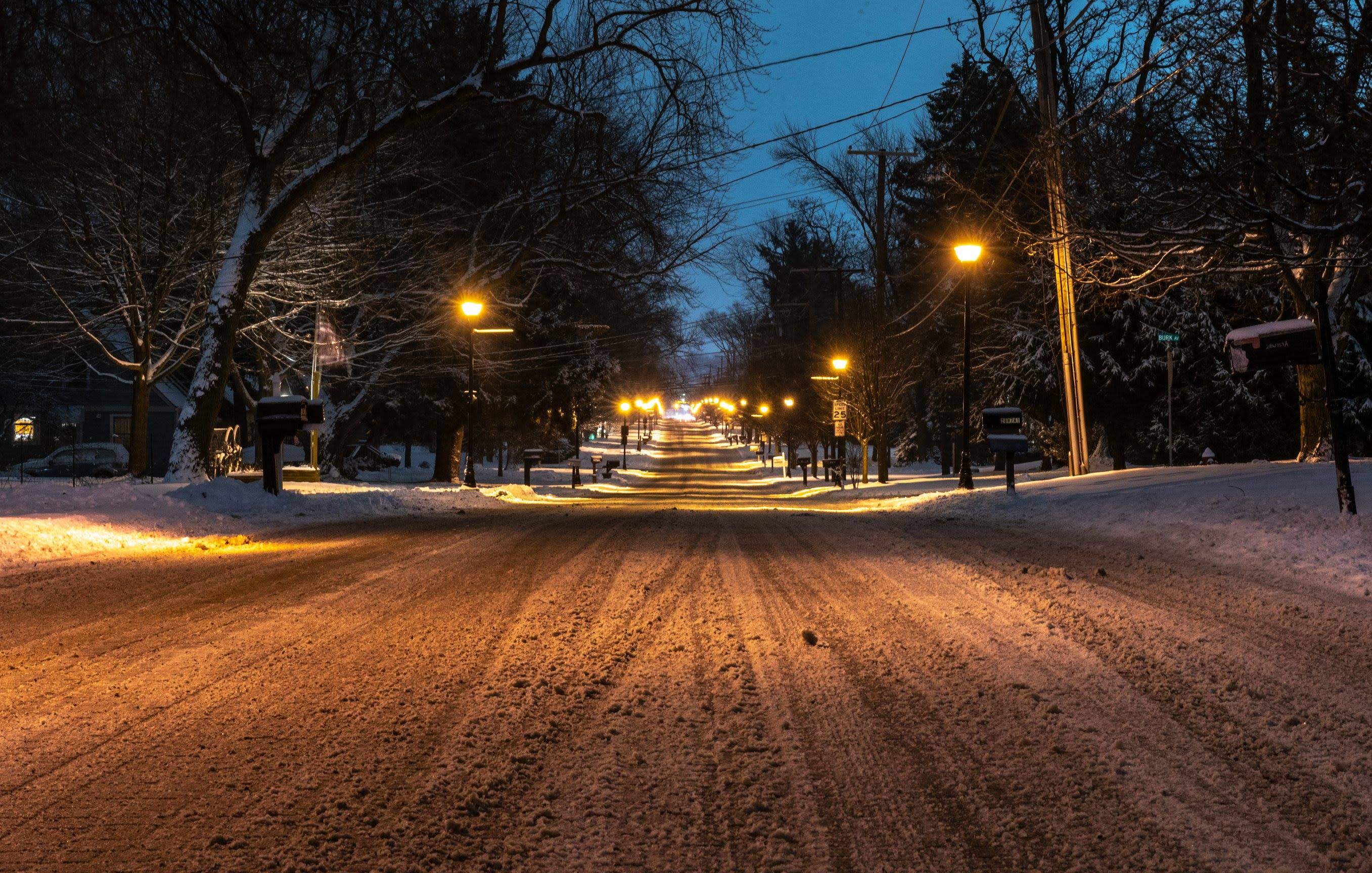 Image of a snow covered street in Warrenville (photo credit: Justin Miller)