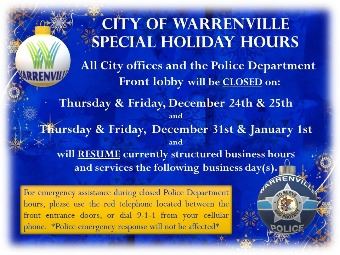 City and Police Department Special Winter Holiday Hours