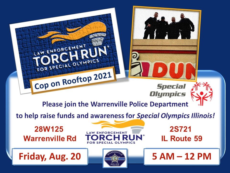 Special Olympics Illinois Cop on Rooftop event 08/20/21 announcement image