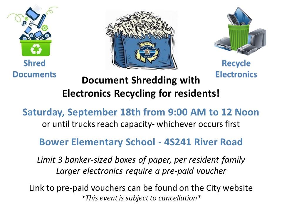 Paper Shredding & Electronic Recycling event for Residents 9/18/21 (image)