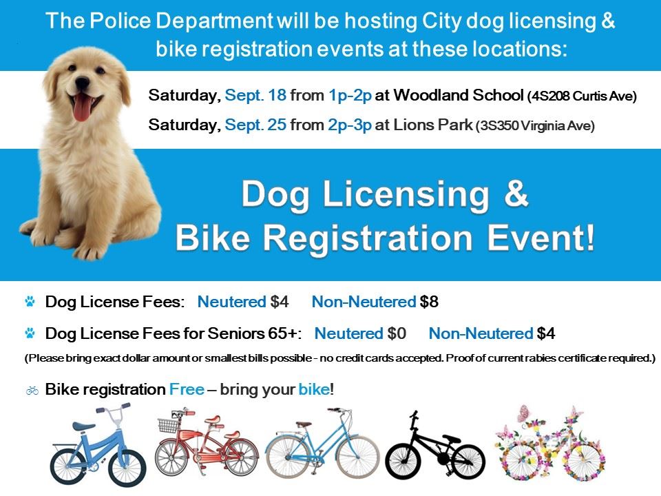 Dog License Bike Registration event 09/18 and 09/25/21 (Image)