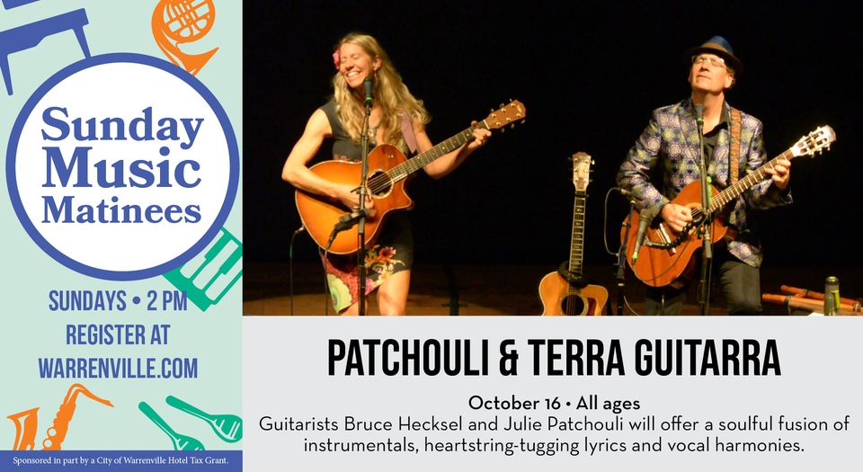 Photo of a man and woman playing guitar for the Sunday Music Matinee 