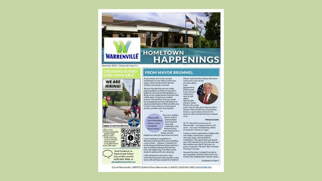 An graphic showing an image of the Hometown Happenings newsletter November 2022