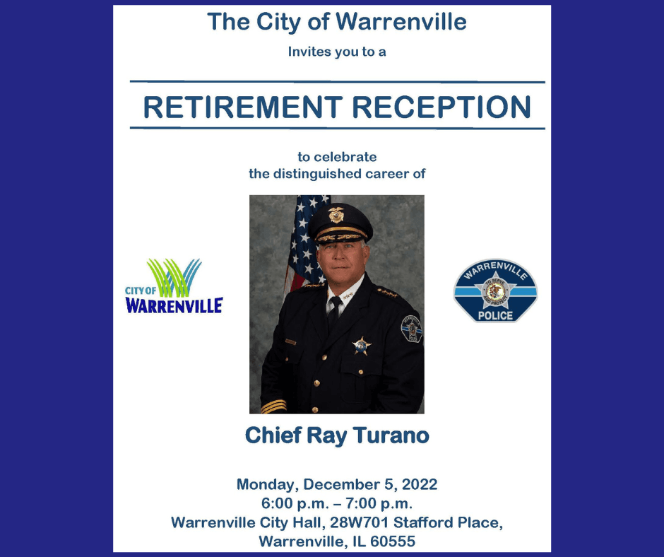 A flyer announcing Chief Turano's retirement reception December 5.
