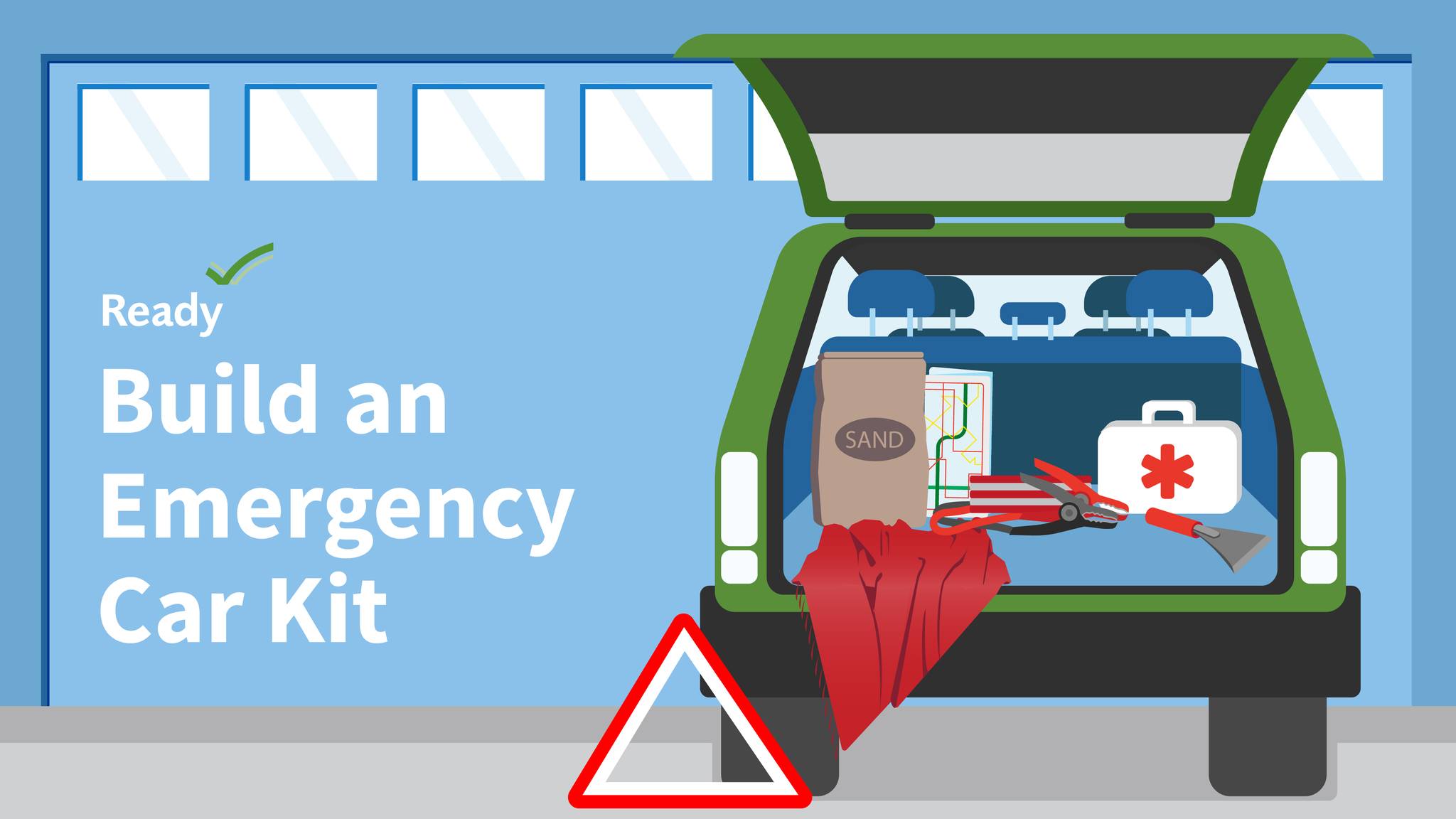 FEMA Emergency Car Kit illustration to promote road safety.