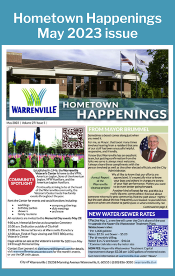 An image of the May Hometown Happenings cover page.
