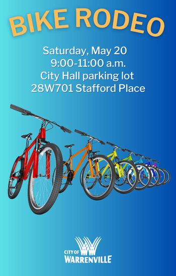 A photo of colorful bikes to promote the City's Bike Rodeo May 20 