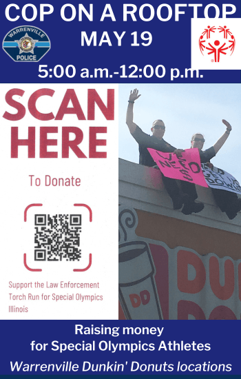 Cop on a Rooftop photo of police on the roof of Dunkin Donuts to raise money for Special Olympics