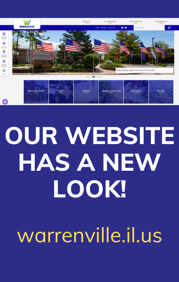 A screenshot of the homepage of the City's redesigned website at warrenville.il.us