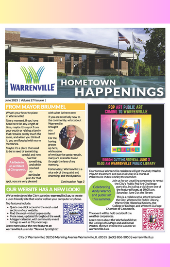 The cover of June Hometown Happenings newsletter.