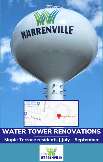 Maple Drive water tower with new city logo