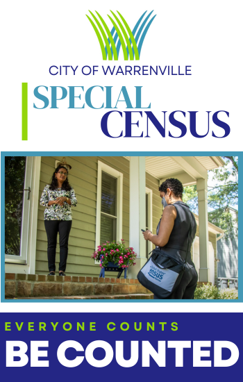 Special Census: shows a Census Bureau field worker at a resident's door.