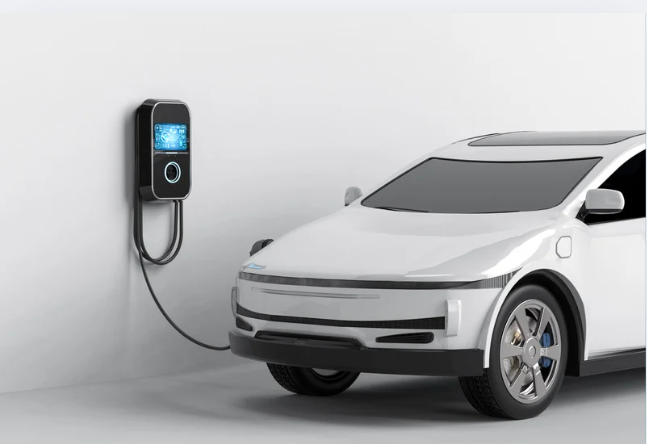 Electric vehicle being charged.