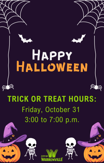 Trick or treat hours 2025 3:00-7:00 p.m. Friday, October 31.
