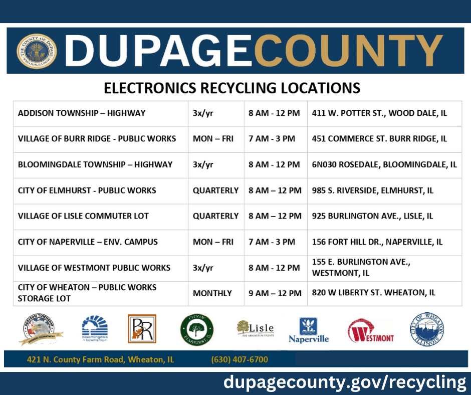 This graphic is a list of places that accept electronics recyclables.