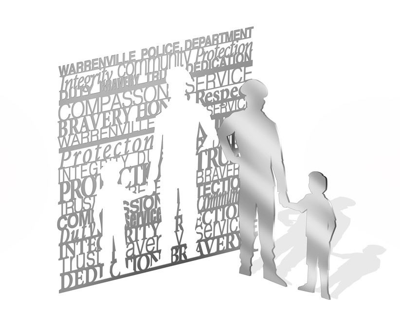 Outline of the 10-8 sculpture by Warrenville Police Department.