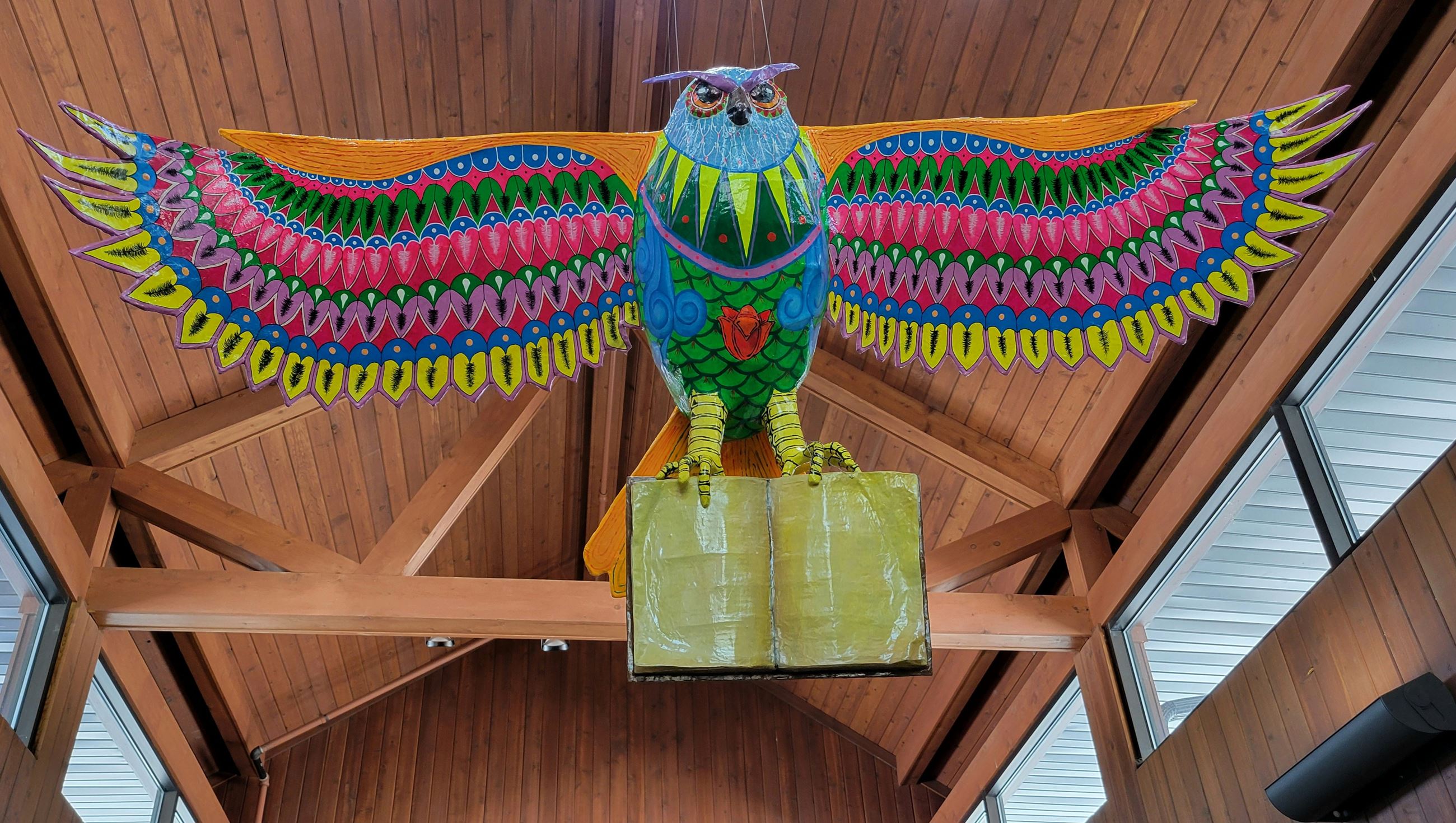 Buck Alebrijes sculpture at Warrenville Public Library